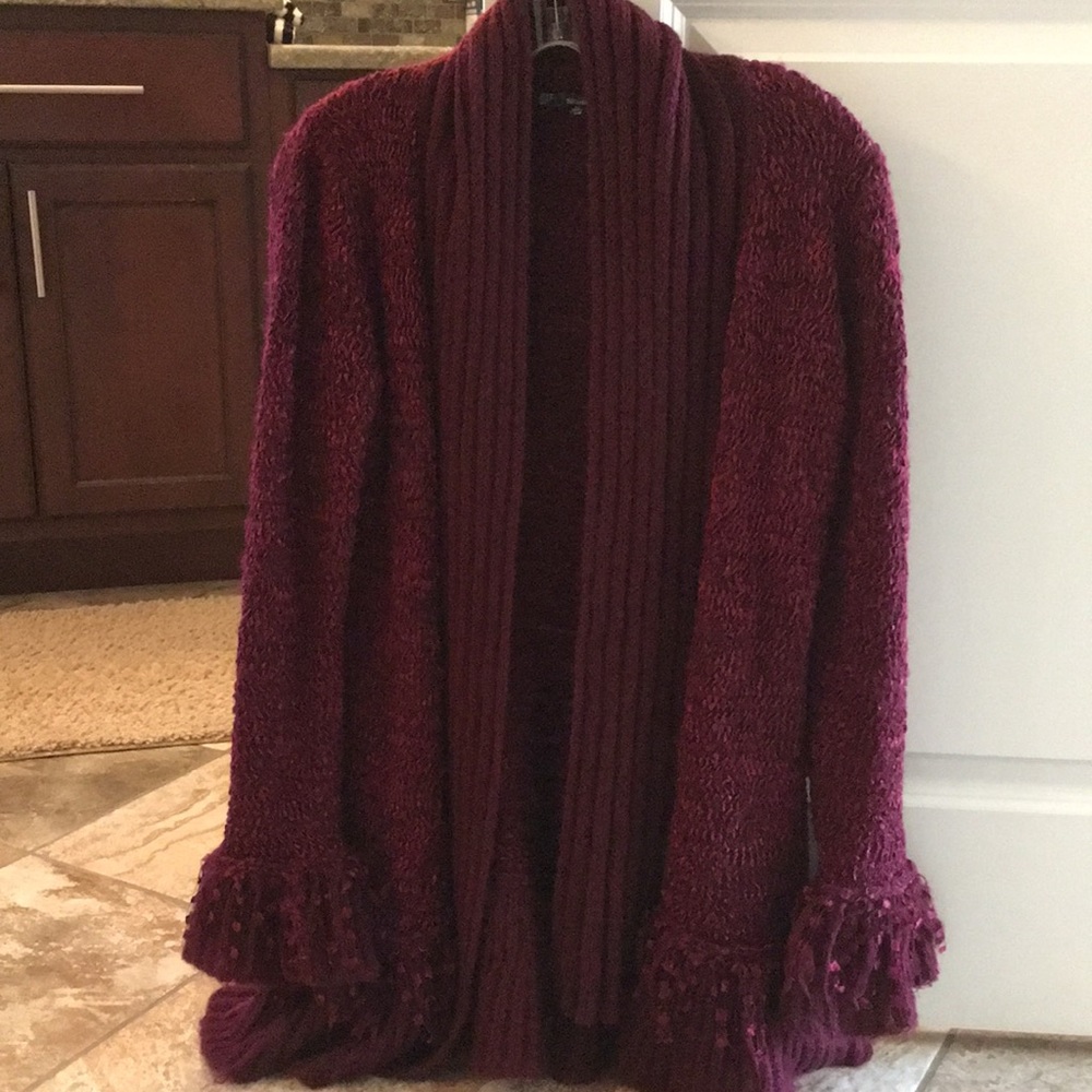 Long open sweater coat like new burgundy
